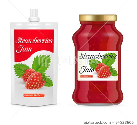 Strawberry jam packaging vector realistic mockups 94528606