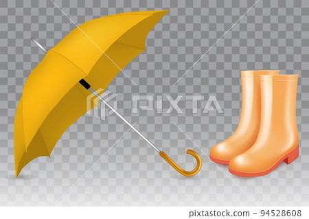 Vector realistic yellow umbrella and rubber boots Vector realistic yellow umbrella and rubber boots 94528608