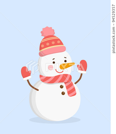 可愛的聖誕節雪人,開心慶祝聖誕節,聖誕毛帽與圍巾與毛線手套,向量卡通風格 94529357
