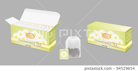Chamomile tea package vector realistic mockup set Chamomile tea package vector realistic mockup set 94529654