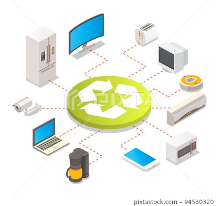 Electronics e-waste recycle 3d vector info graphic Electronics e-waste recycle 3d vector info graphic 94530320