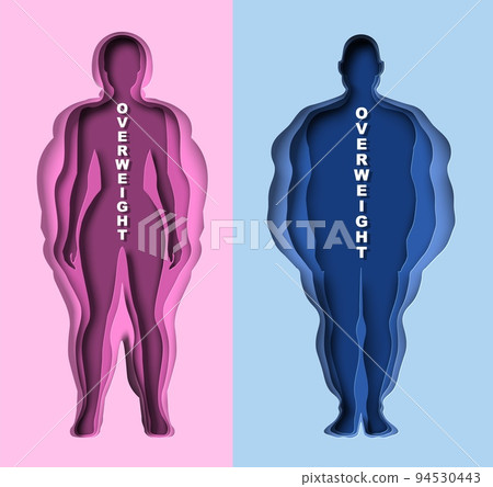 Overweight man woman silhouette paper cut vector 94530443