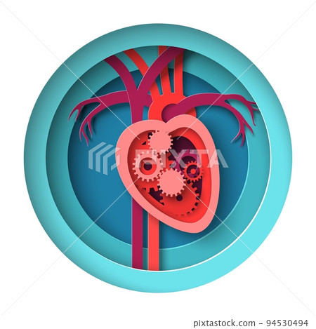 Heart mechanism medical paper cut craft vector 94530494