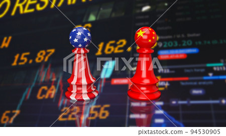 The Usa and china chess on business chart background 3d rendering The Usa and china chess on business chart background 3d rendering 94530905