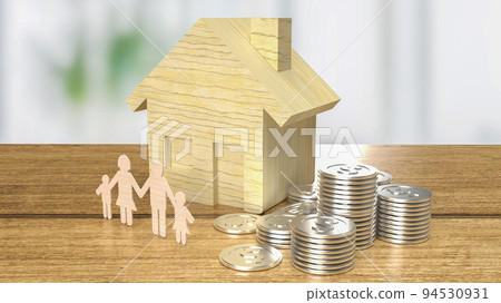 The home wood and coins for property or building concept 3d rendering 94530931