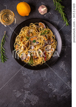 Seafood pasta with clams Spaghetti alle Vongole. Seafood pasta with clams Spaghetti alle Vongole. 94531489