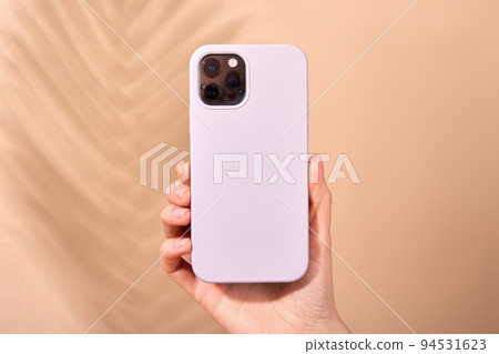 Hands holding a smartphone in a case 94531623