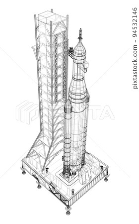 Space Rocket on launch pad. Vector rendering of 3d Space Rocket on launch pad. Vector rendering of 3d 94532146