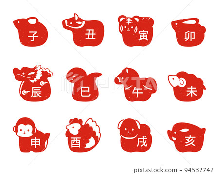 生肖材料集郵票樣式紅色字母 94532742