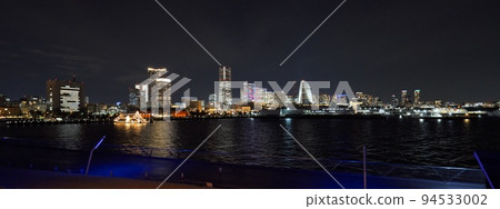 Minato Mirai night view panorama from the winter big pier blue illumination Minato Mirai night view panorama from the winter big pier blue illumination 94533002