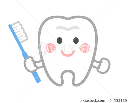 Illustration of a tooth character holding a toothbrush 94533189