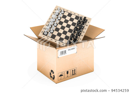 Chess inside parcel, order and delivery concept. 3D rendering 94534259