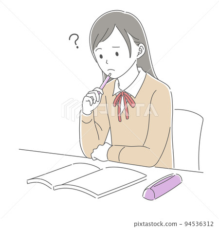 A female student studying with a troubled expression 94536312