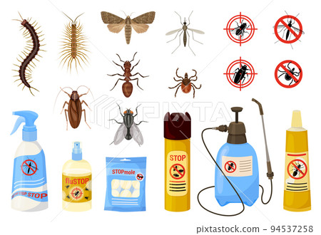Harmful Insects Cartoon Big Colored Icon Set 94537258