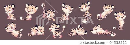 Adorable tiger cub cartoon animation vector set 94538211