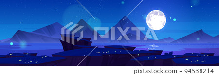 Night sky, mountain landscape cartoon illustration Night sky, mountain landscape cartoon illustration 94538214