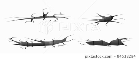 Ground cracks, earthquake cracking holes set. Ground cracks, earthquake cracking holes set. 94538284