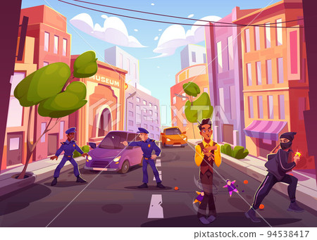 City street with characters on road, illustration City street with characters on road, illustration 94538417