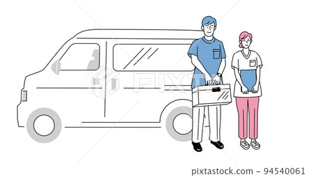 站在來訪車前的醫生和護士（牙醫和牙科保健員） 94540061