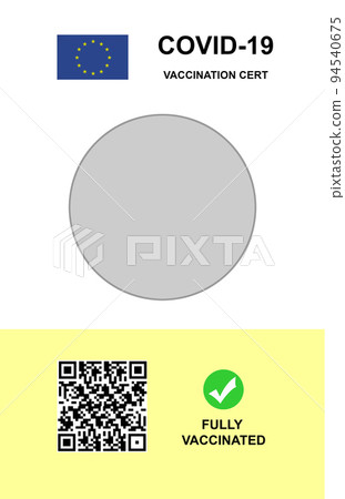 Covid vaccination certificate and qr code on screen Covid vaccination certificate and qr code on screen 94540675