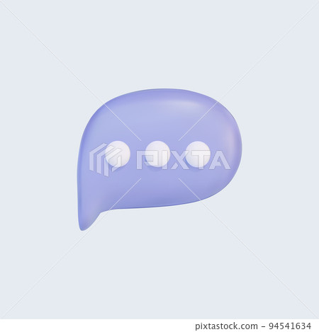 3d speech bubble icon with three dots. Cartoon message box isolated on blue background. Social networking, communication, chatting. Realistic vector design element. 94541634