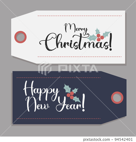 Christmas template and gift tag. Card labels Happy New Year and Merry Christmas with decor. Vector illustration, design templates. horizontal card Xmas and New 2023 Year celebration Christmas template and gift tag. Card labels Happy New Year and Merry Christmas with decor. Vector illustration, design templates. horizontal card Xmas and New 2023 Year celebration 94542401