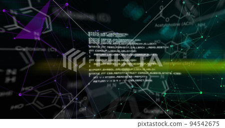 Image of chemical formulas and scientific data on black background 94542675