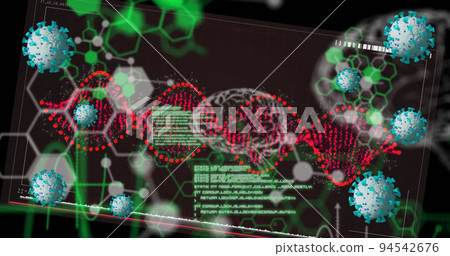 Image of virus cells over data processing 94542676