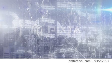 Image of digital data and chain on dark background 94542997