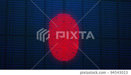 Image of scanning fingerprint, with information and data processing on black Image of scanning fingerprint, with information and data processing on black 94543013