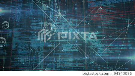 Image of financial data processing over spinning globe and world map Image of financial data processing over spinning globe and world map 94543056