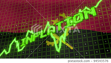 Image of data processing and inflation text over flag of angola Image of data processing and inflation text over flag of angola 94543576