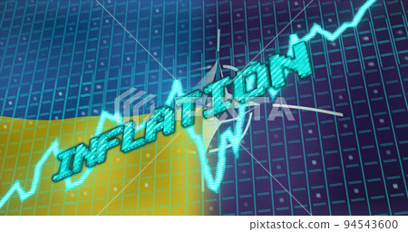 Image of inflation text and data processing over flags of ukraine and nato 94543600