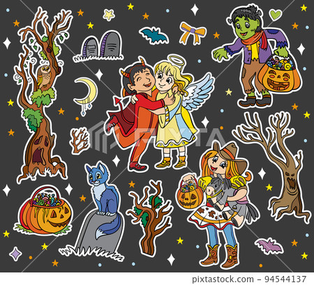 Halloween kids and elements sticker black set vector illustration Halloween kids and elements sticker black set vector illustration 94544137