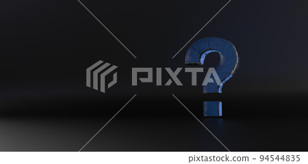 Close up question mark on a dark background. Dark theme. Interrogative topics. 3d rendering. Illustration for advertising. Transparent scrached galss volumed question mark. Close up question mark on a dark background. Dark theme. Interrogative topics. 3d rendering. Illustration for advertising. Transparent scrached galss volumed question mark. 94544835