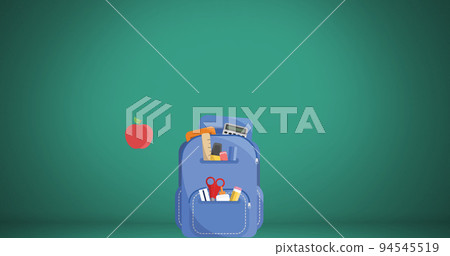 Image of school items moving on green background Image of school items moving on green background 94545519