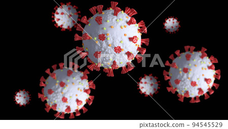 Image of Coronavirus cells spinning on black background 94545529