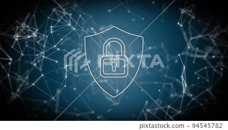 Security padlock icon over network of connections against blue background Security padlock icon over network of connections against blue background 94545782