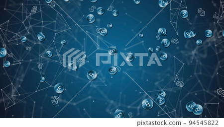 American dollar symbol and bitcoin symbols moving against network of connections American dollar symbol and bitcoin symbols moving against network of connections 94545822