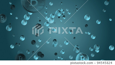 Bitcoin symbols moving against blue background Bitcoin symbols moving against blue background 94545824