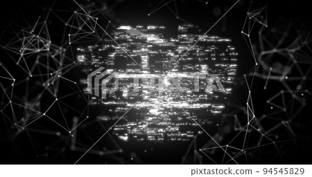 Fingerprint scanner and security padlock icon against network of connections Fingerprint scanner and security padlock icon against network of connections 94545829