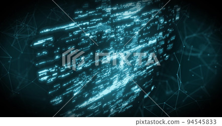 Fingerprint scanner and security padlock icon against network of connections Fingerprint scanner and security padlock icon against network of connections 94545833