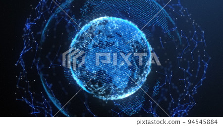 Network of connections over globe against black background Network of connections over globe against black background 94545884