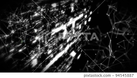 Security padlock icon over network of connections against black background Security padlock icon over network of connections against black background 94545887