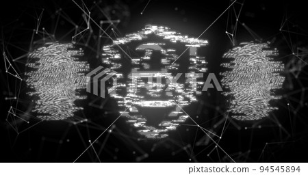 Fingerprint scanner and security padlock icon against network of connections Fingerprint scanner and security padlock icon against network of connections 94545894