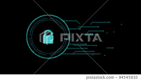 Security padlock icon over data processing against black background Security padlock icon over data processing against black background 94545910