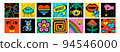 Banner collection of Different colored cartoon comic book characters and abstract shapes and lines 94546000