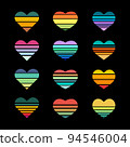 A set of striped colored hearts 94546004