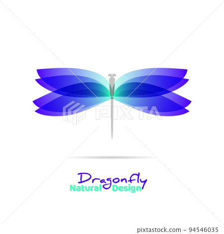 Dragonfly flat icon with soft transition colors wings. Abstract bright logo template. Vector design wildlife illustration 94546035