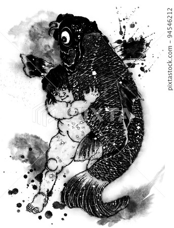 Ukiyo-e Kintaro and Koi Part 2 ink version Ukiyo-e Kintaro and Koi Part 2 ink version 94546212